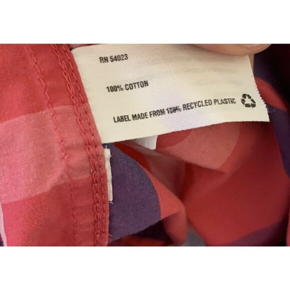 GAP Men’s Large Lived-In Button Shirt Dark Pink and Light Blue Plaid - Picture 5 of 6